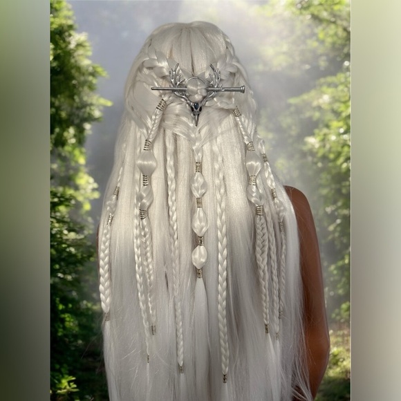 Long Platinum Blonde Braided Wig Elf Viking Mother of Dragons Lord of the Rings - Picture 11 of 12
